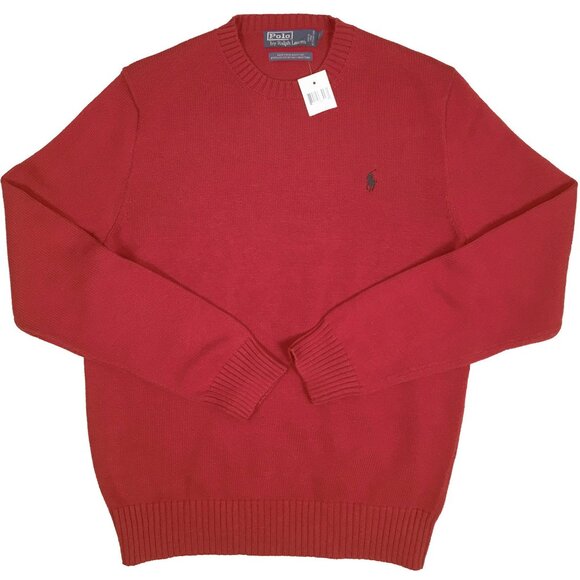 NEW Polo Ralph Lauren Crewneck Sweater!   Red With Navy Polo Player  Cotton - Picture 1 of 1